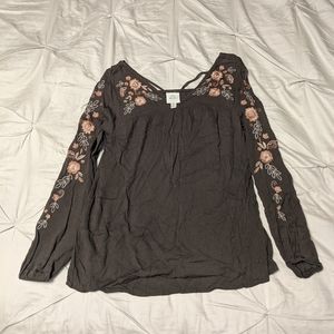 Knox Rose Olive Green with Floral Design Top